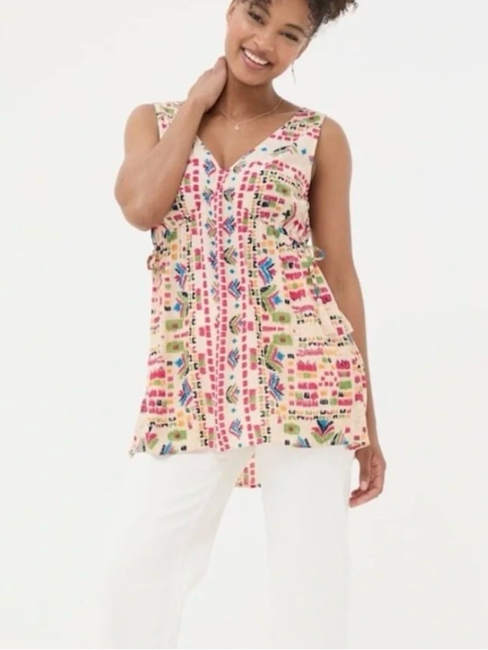 Fat Face Embroidered V-Neck Tunic with Multicolor Accents